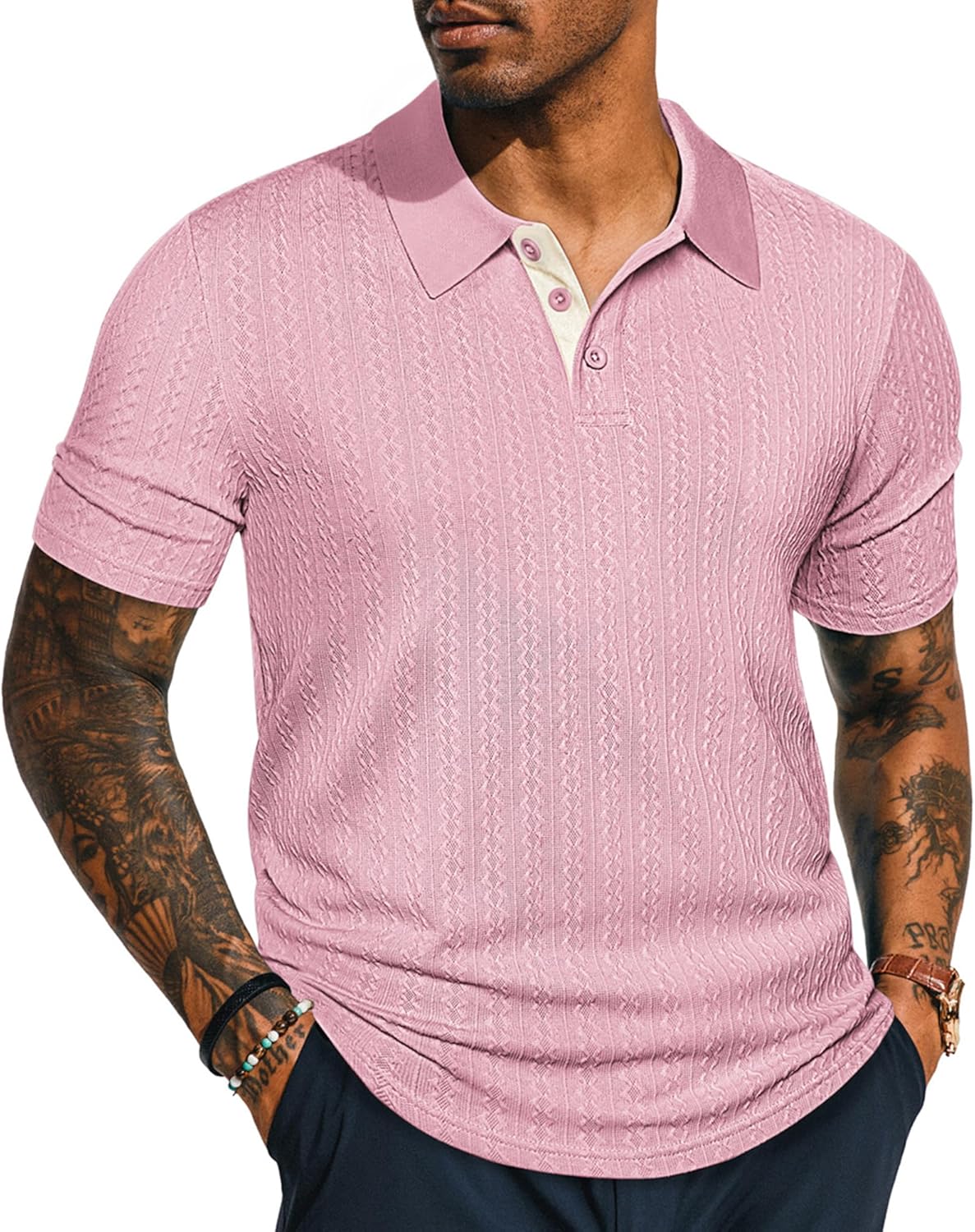 PJ PAUL JONES Mens Polo Shirts Short Sleeve Textured Polo T Shirt Summer Casual...