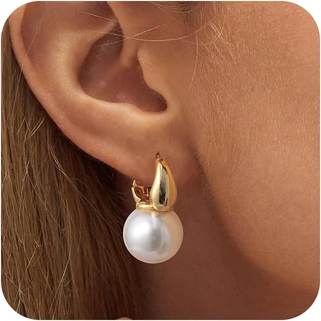 CHESKY Pearl Earrings for Women, Dainty 14K Gold Plated/925 Sterling Silver Drop...