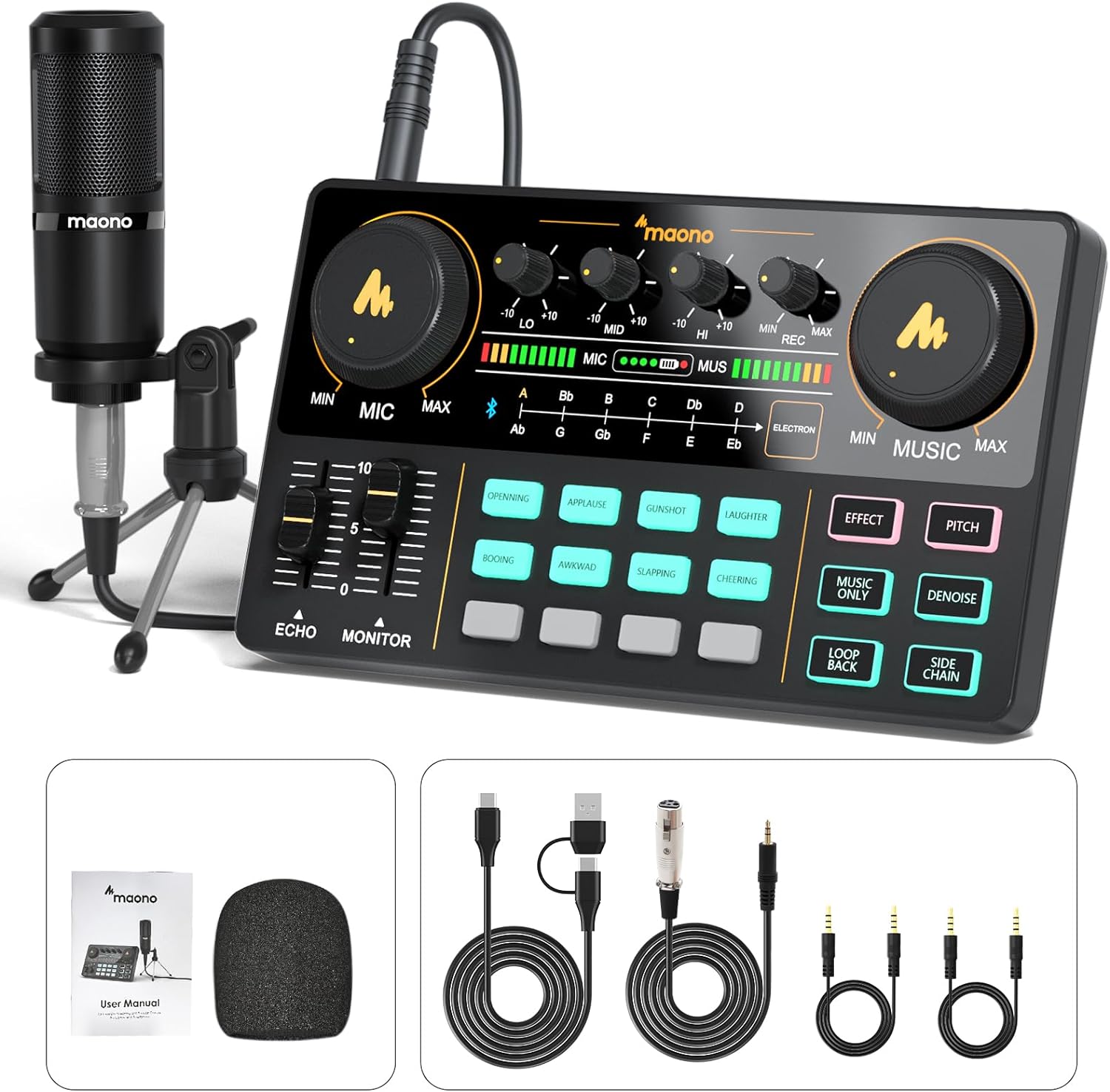 MAONO Podcast Equipment Bundle Audio mixer All-in-One Podcast Production Studio...