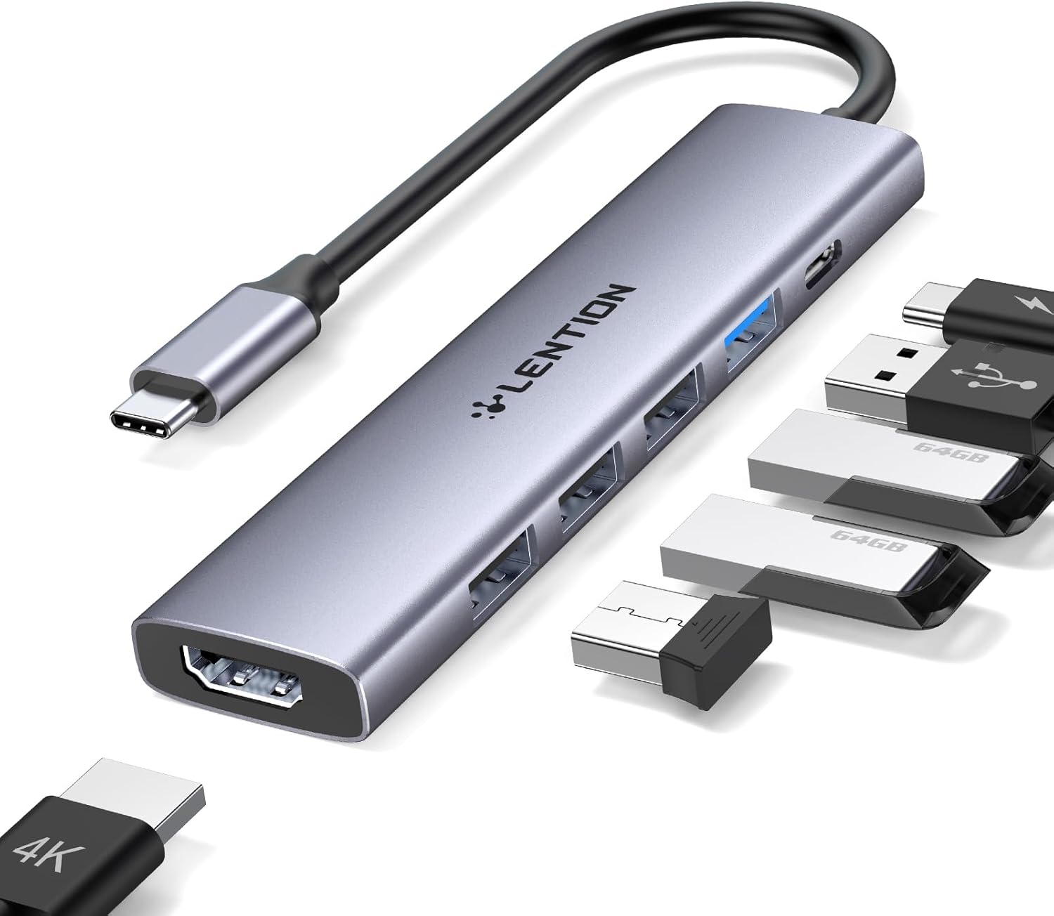 LENTION USB C Hub Multiport Adapter with 100W PD Charging, 4K HDMI, USB 3.0 & 2....