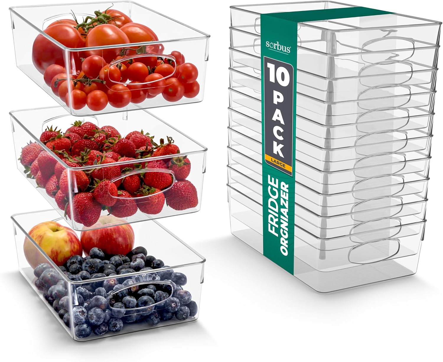 Sorbus 10-Pack Large Clear Plastic Organizing Bins – Clear Bins for Organizing,...