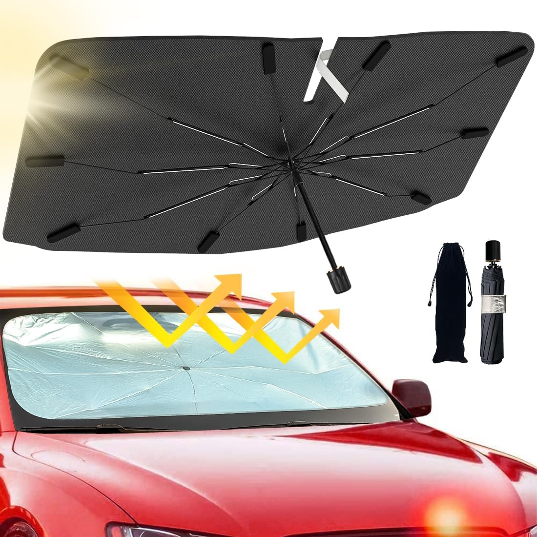 2025 Windshield Sun Shade Umbrella, Foldable Car Umbrella Sunshade with UV Block...