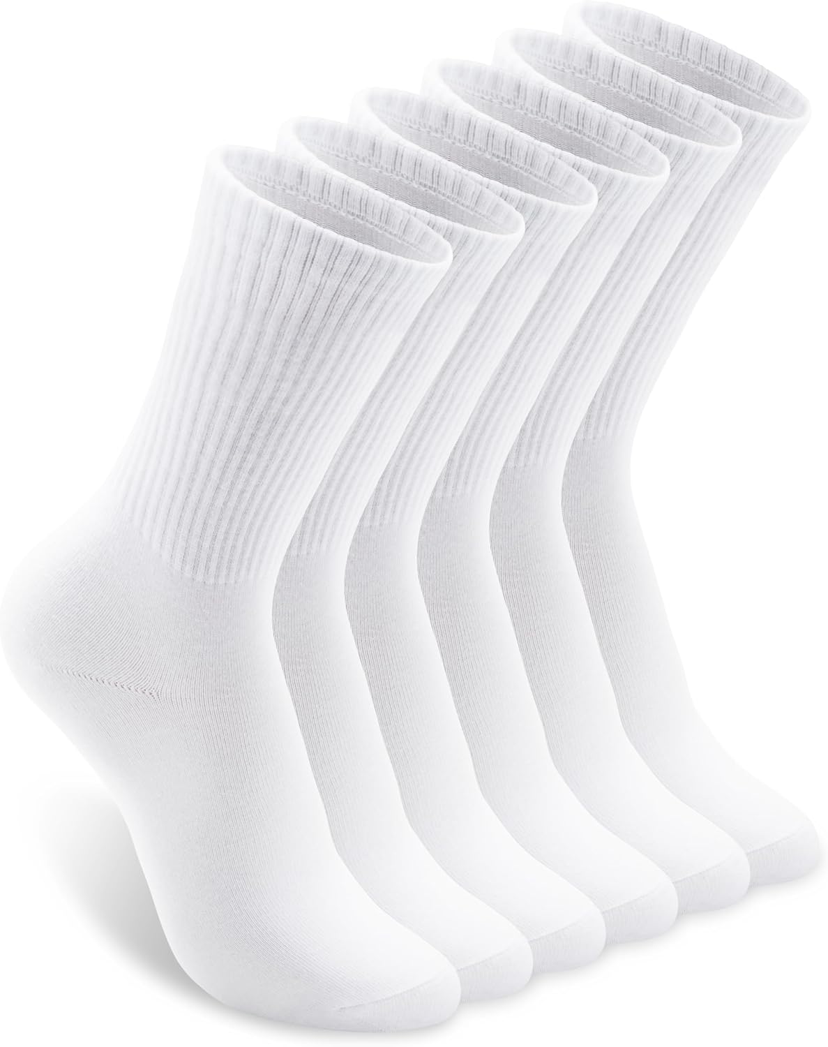 White Socks for Women Crew: 6 Pairs Mid High Length for Boots, Sneakers, Loafer