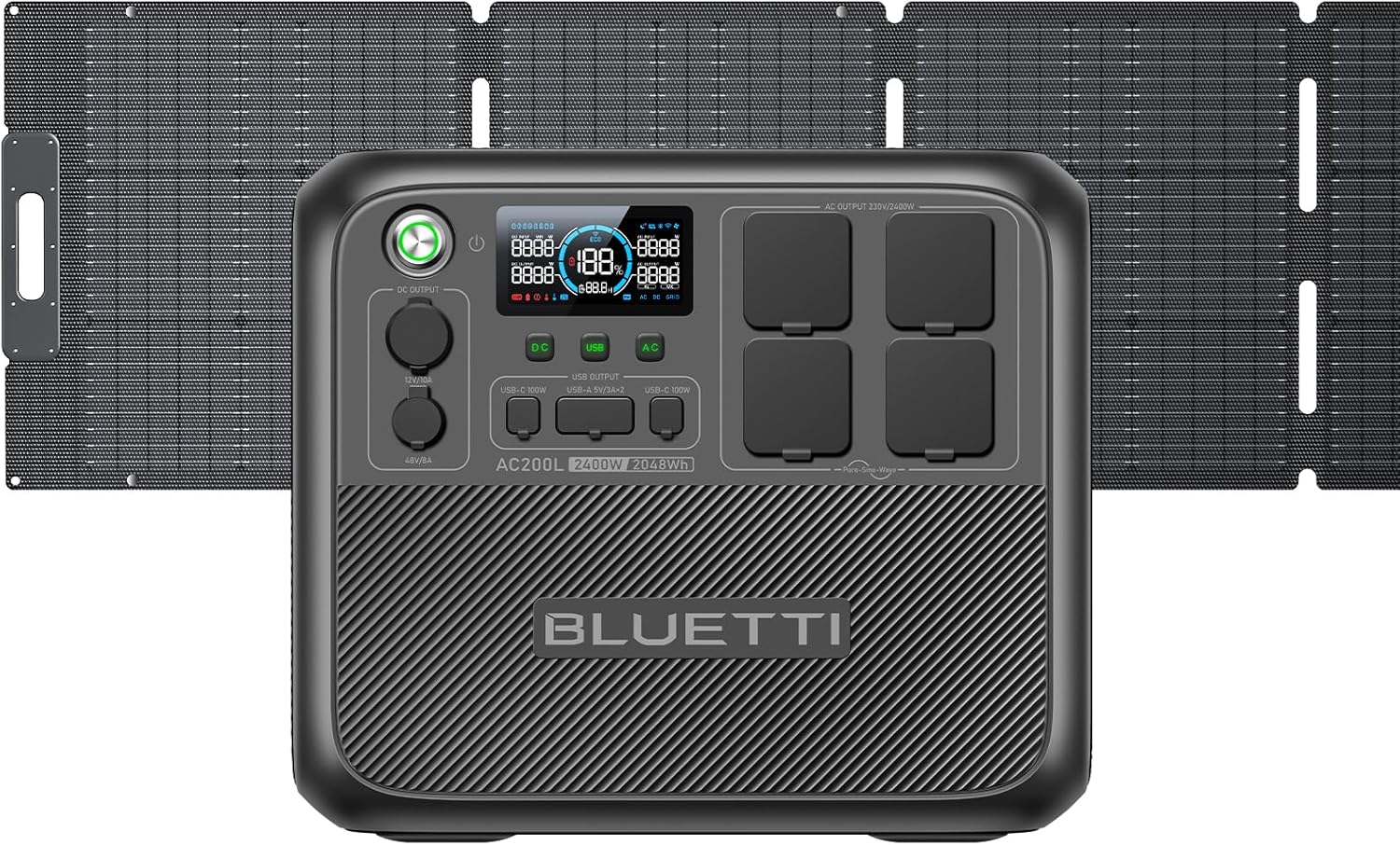 BLUETTI Portable Power Station AC200L with 200W Solar Panel Included, 2048Wh LiF...