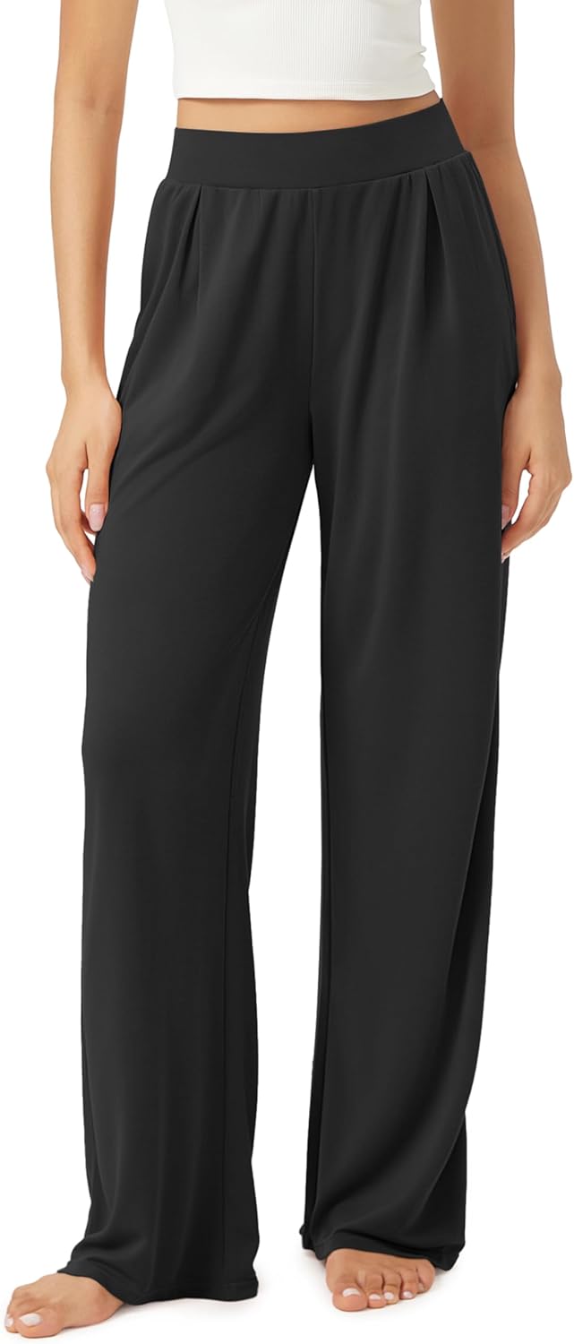 ODODOS Drapey Soft Wide Leg Pants for Women High Waist Casual Relaxed Lounge Pan...