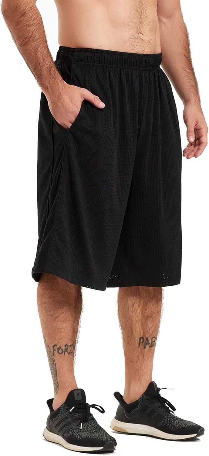 HQUEC Men's 12" Athletic Shorts Long Basketball Workout Shorts Below Knee Loose-...
