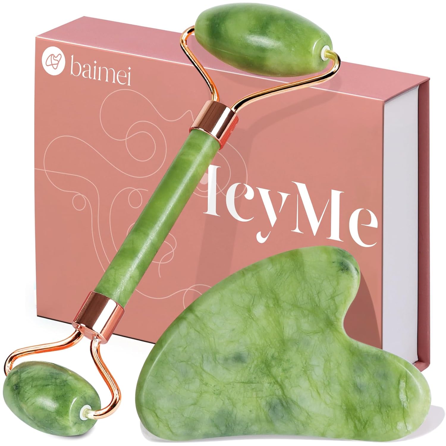 BAIMEI IcyMe Gua Sha & Jade Roller Facial Tools Face Roller and Gua Sha Set for...