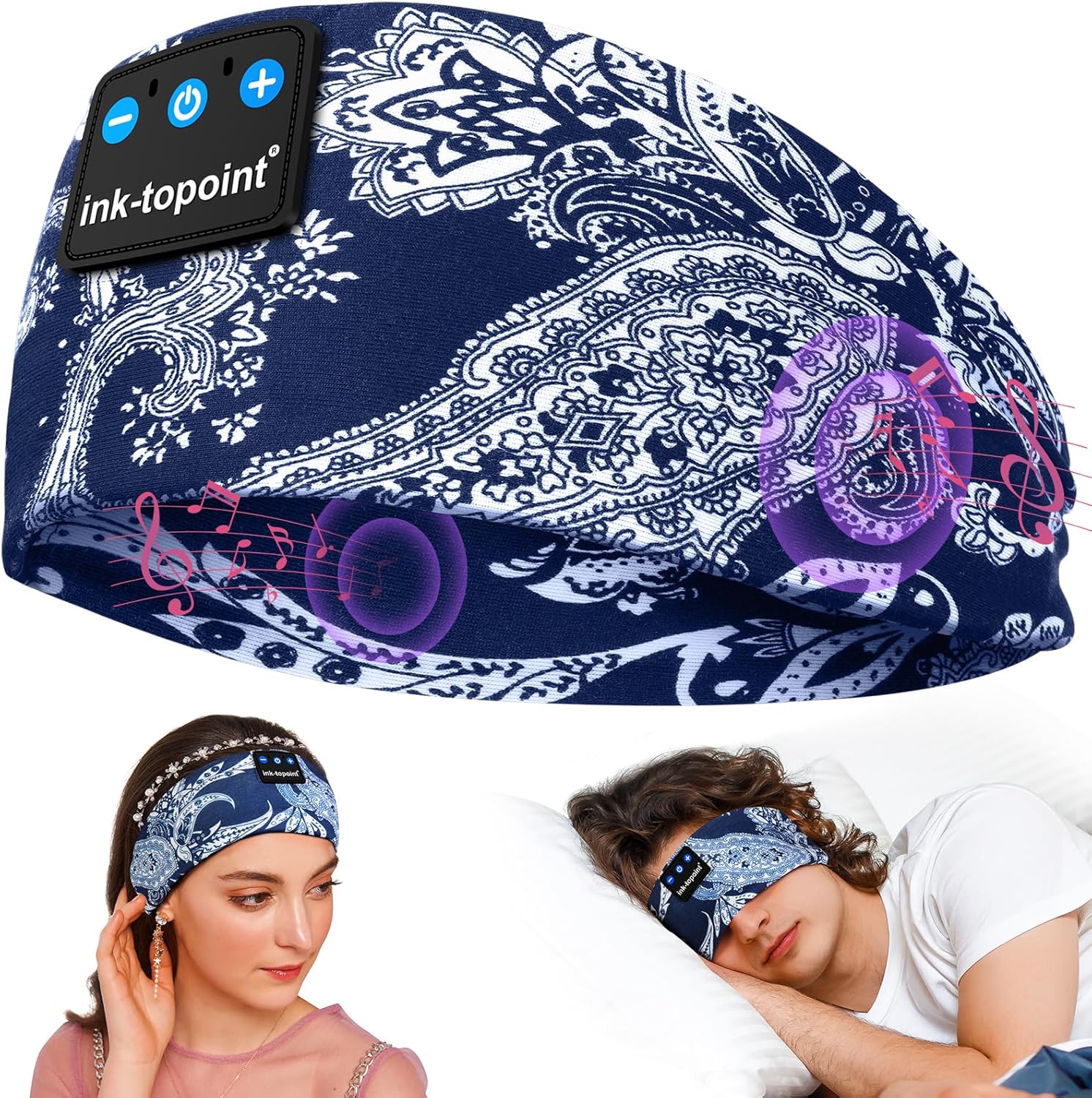 ink-topoint Sleep Headphones Soft Bluetooth 5.4 Headband Headphones for Sleeping...