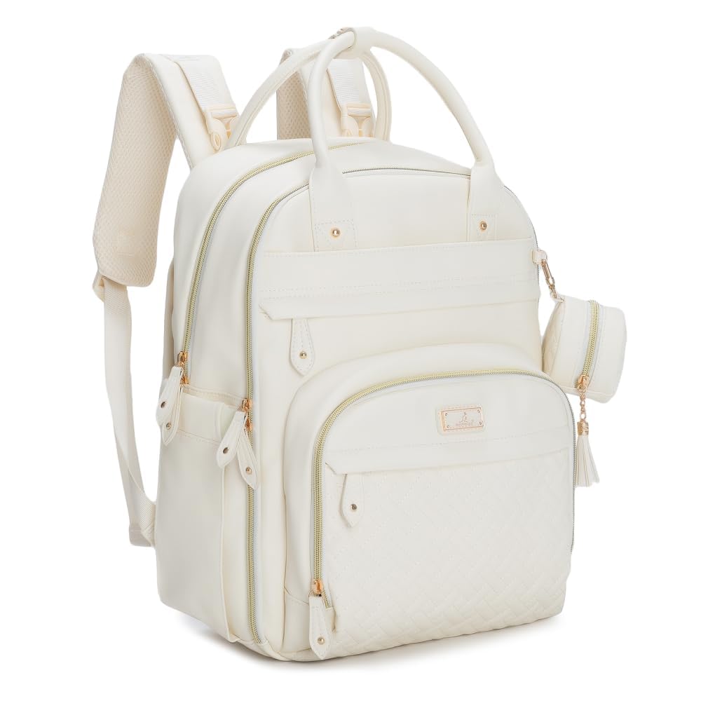 BabbleRoo Leather Diaper Bag Backpack - Baby Essentials Travel Baby Bag, Multi f...