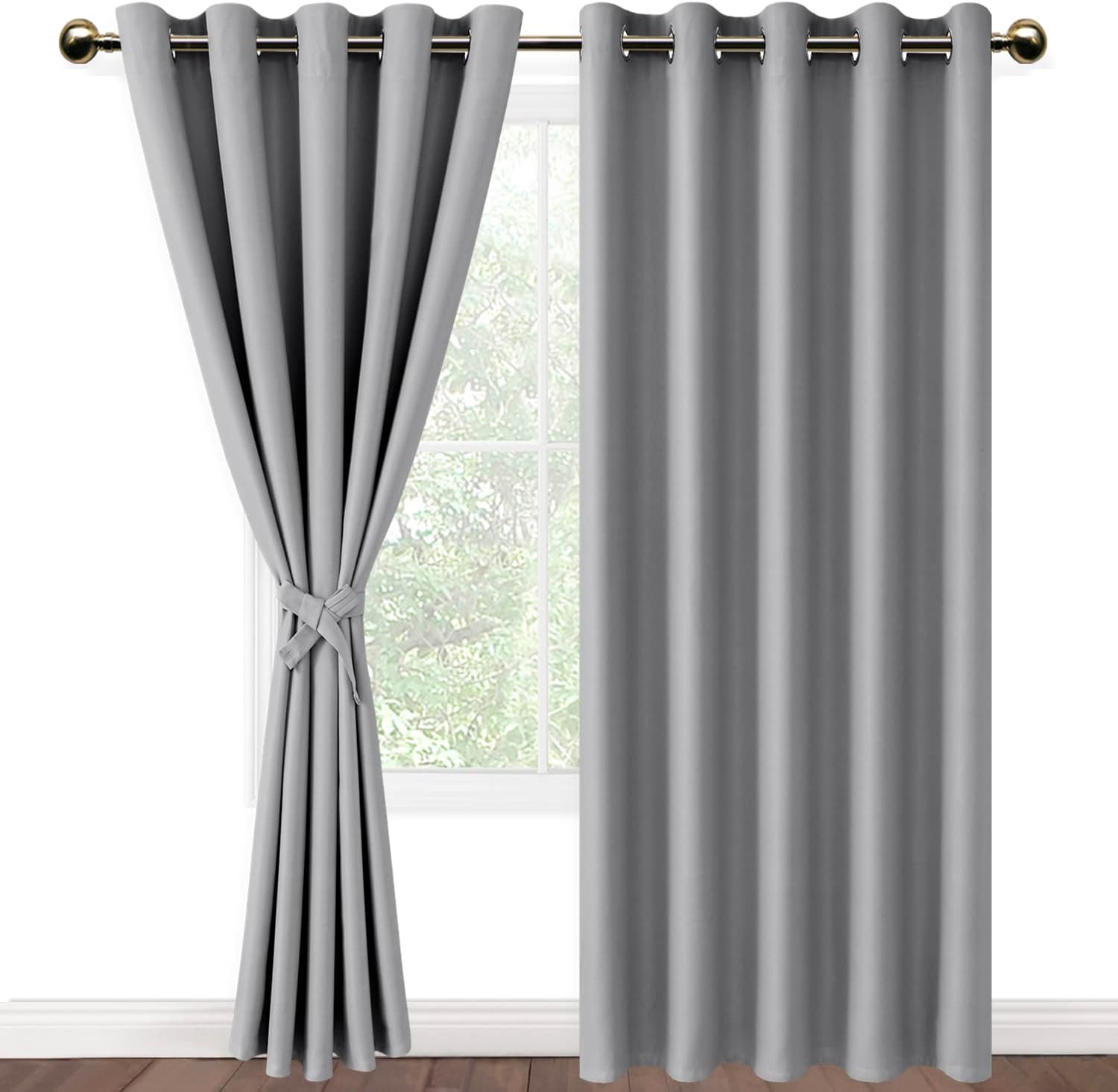 High-Quality DWCN Silver Grey Blackout Curtains, Special Curtains with Tiebacks...