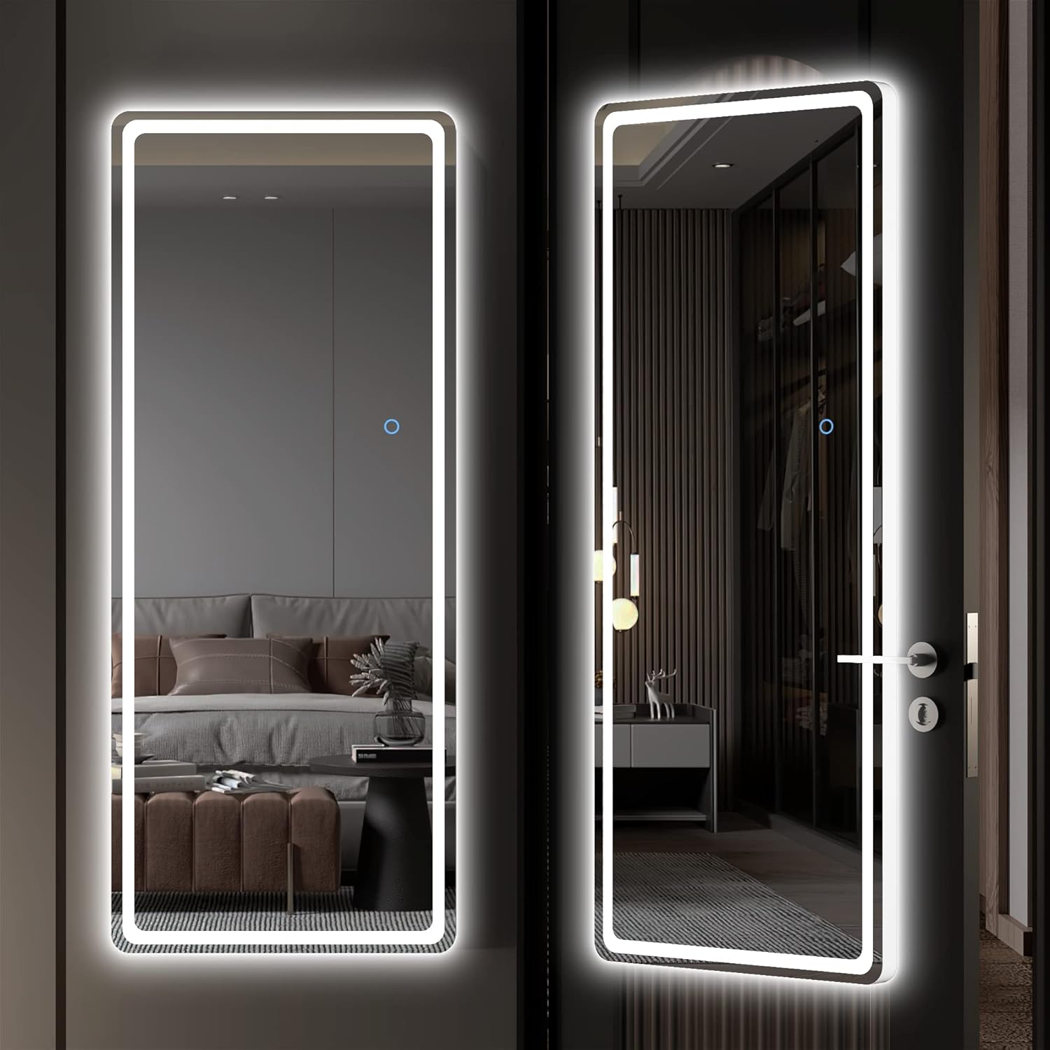 Hasipu LED Door Mirror Full Length, 44.1" x 15.8" Lighted Over The Door Hanging...