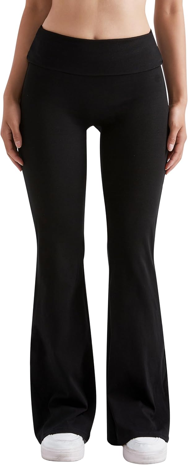 MOOSLOVER Women Flare Leggings Fold Over Bootcut Yoga Pants Casual Y2K Lounge Pa...