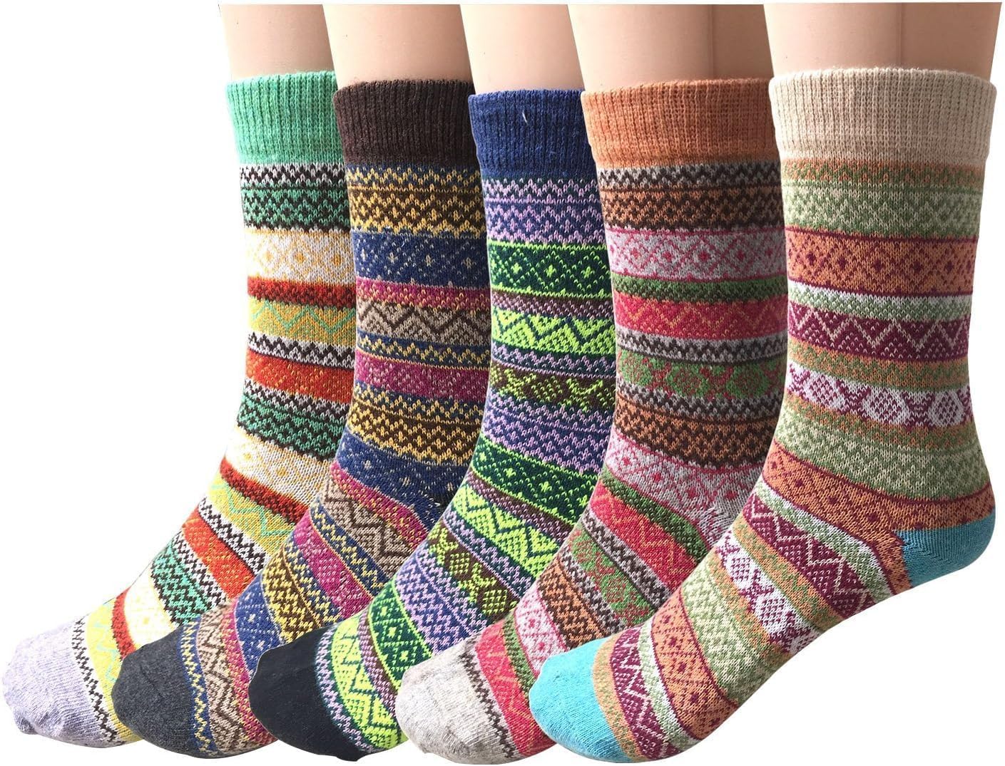 Justay 5 Pairs Womens Wool Socks Vintage Soft Cabin Warm Socks Thick Knit Cozy W...