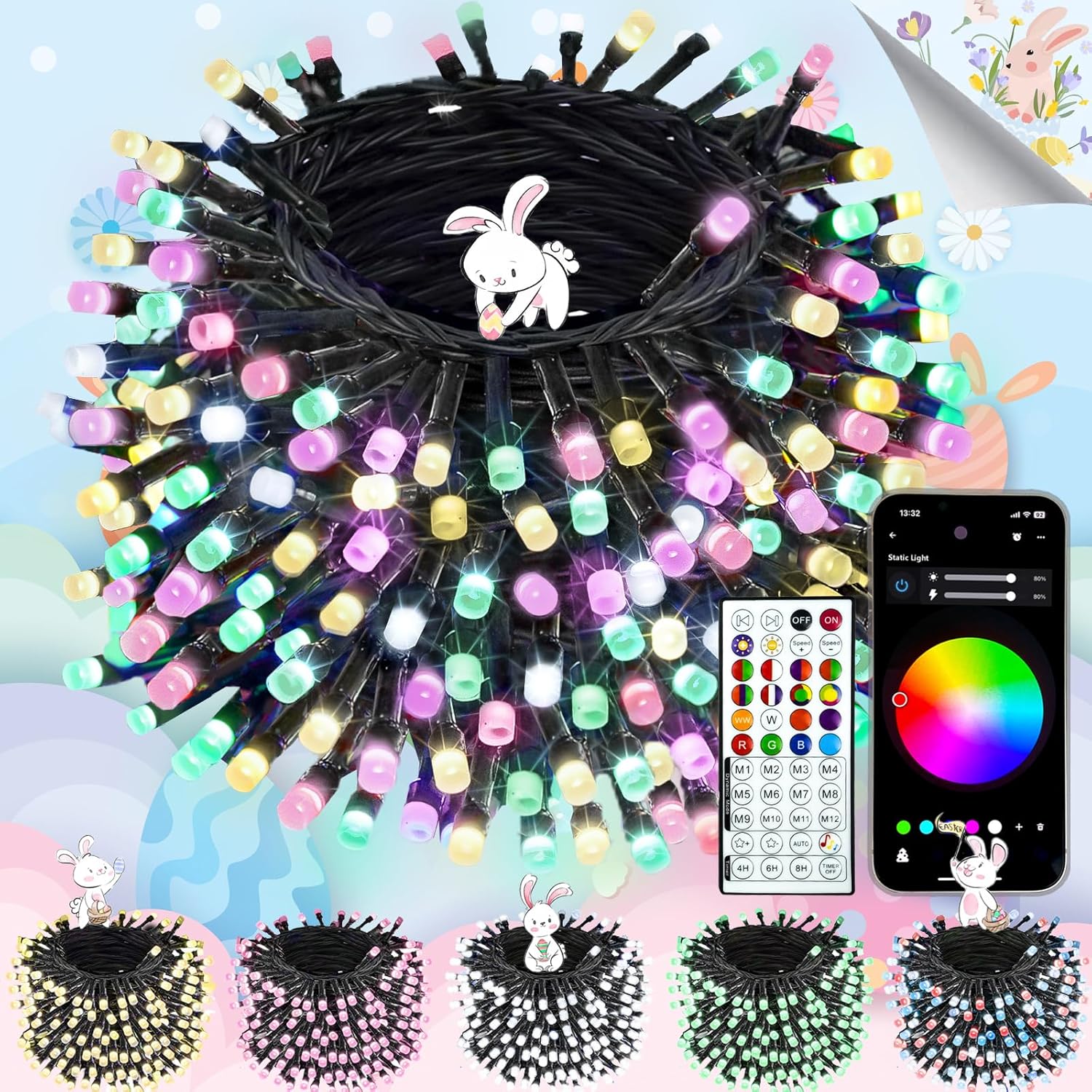 Smart Easter Lights with Remote App Control 95FT 240LED, RGB Music Sync Dimmable...