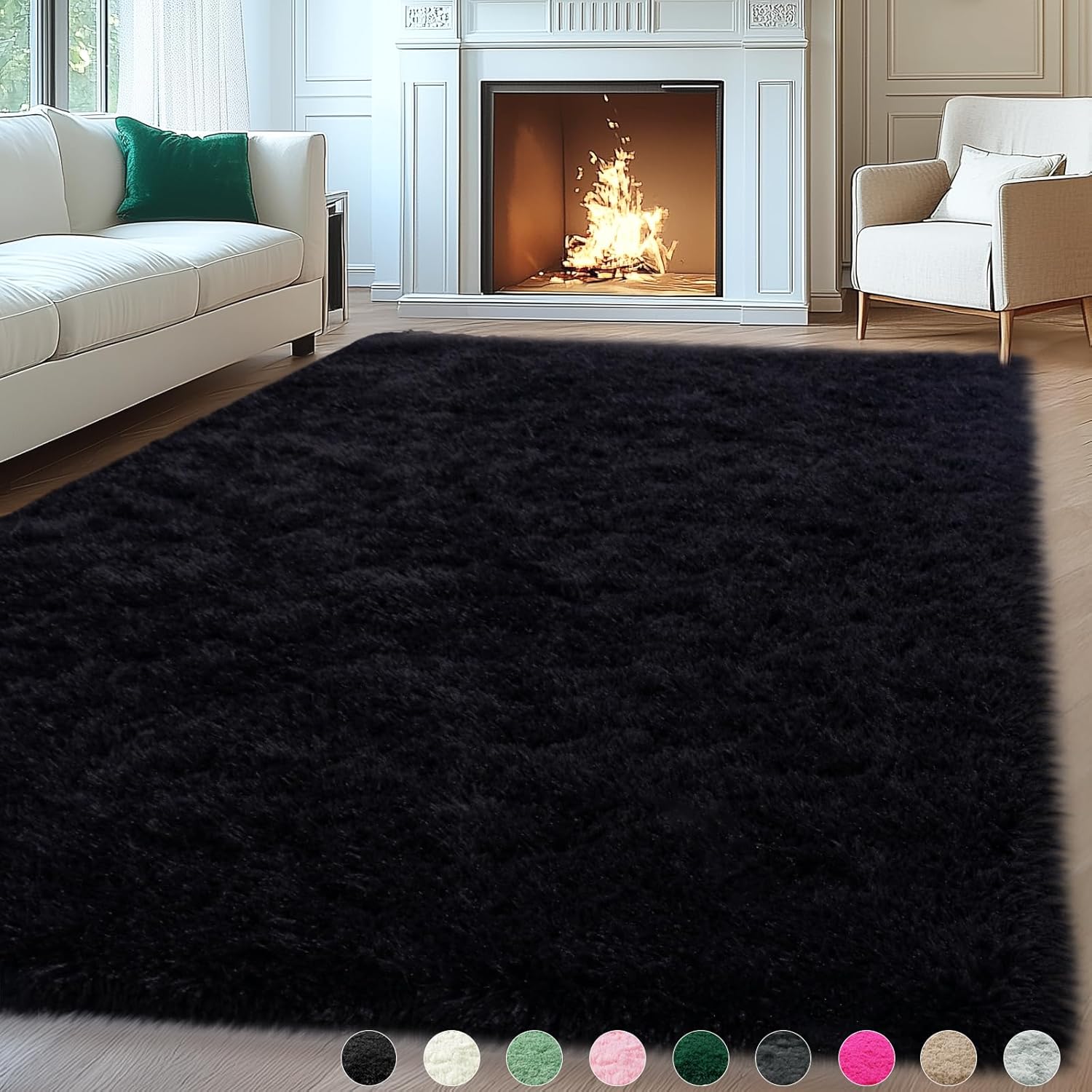 8x10 Area Rugs for Living Room, Large Fluffy Black Rugs for Bedroom, Soft Carpet...