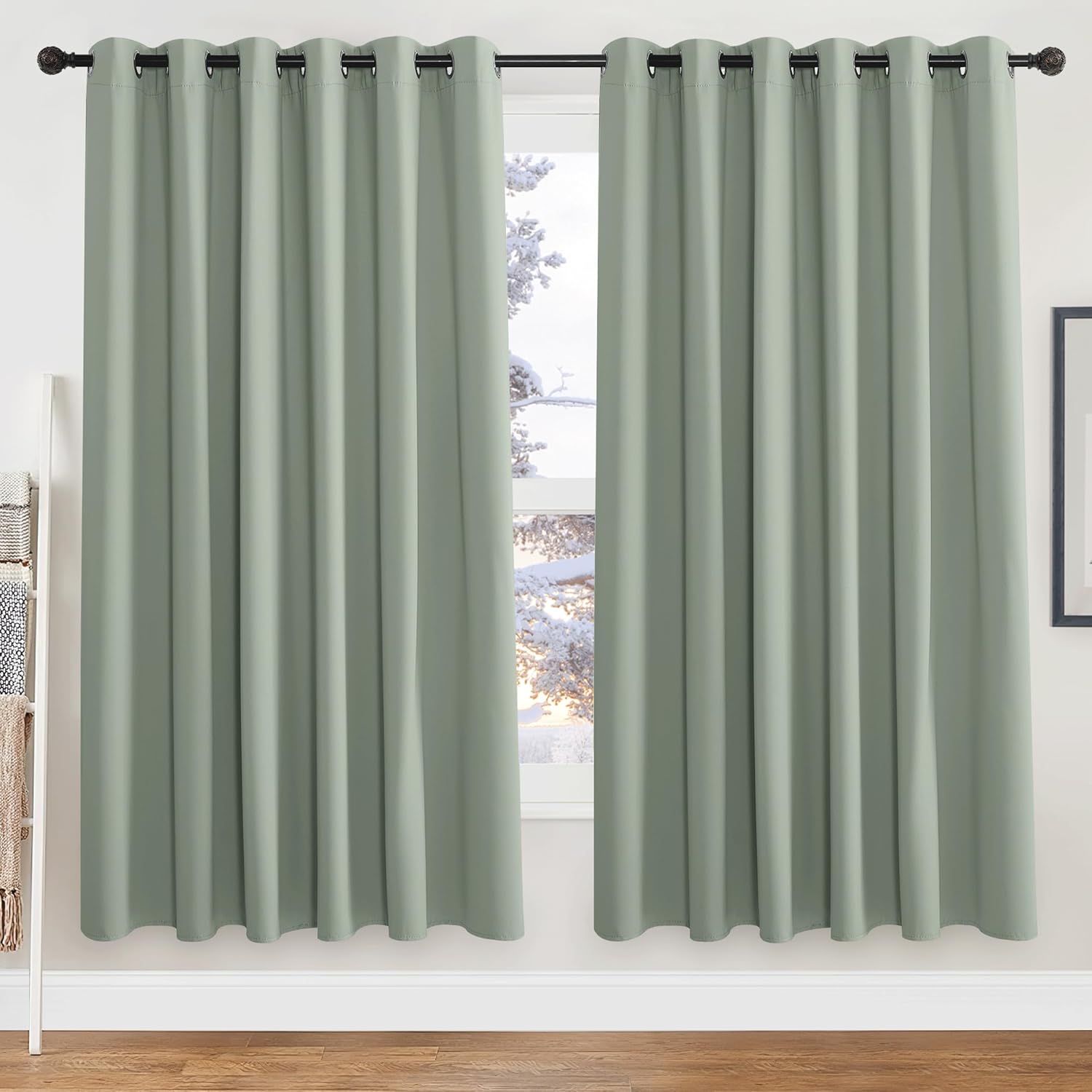 PONY DANCE Extra Wide Curtains 90x72 for Room Darkening Sage Green Blackout Curt...
