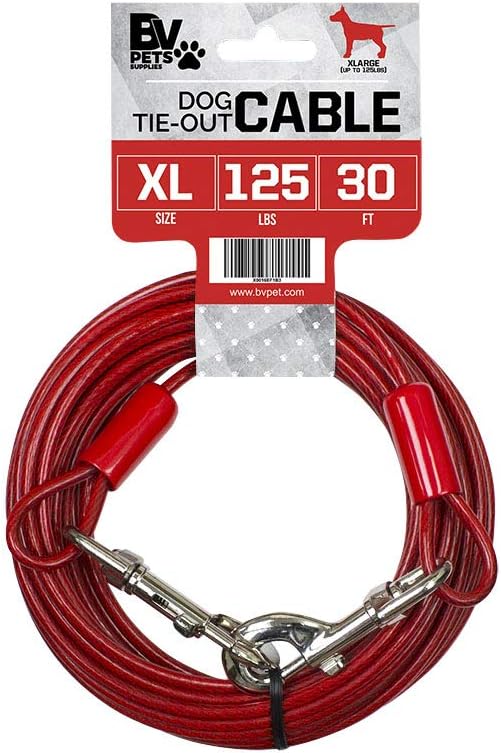 BV Dog Tie Out Cable 30 Feet - Dog Leads for Yard Heavy Duty - Up to 125 Pounds...