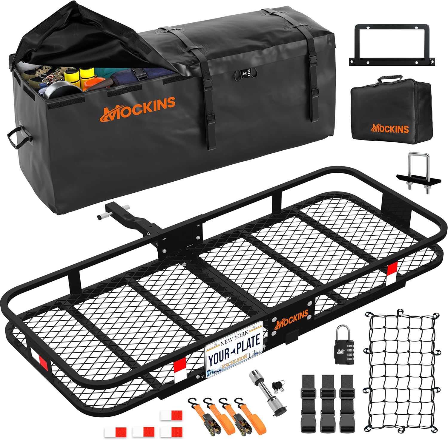 Mockins 60"x20"x6" Folding Trailer Hitch Cargo Carrier & 16 Cu.Ft. Waterproof To...