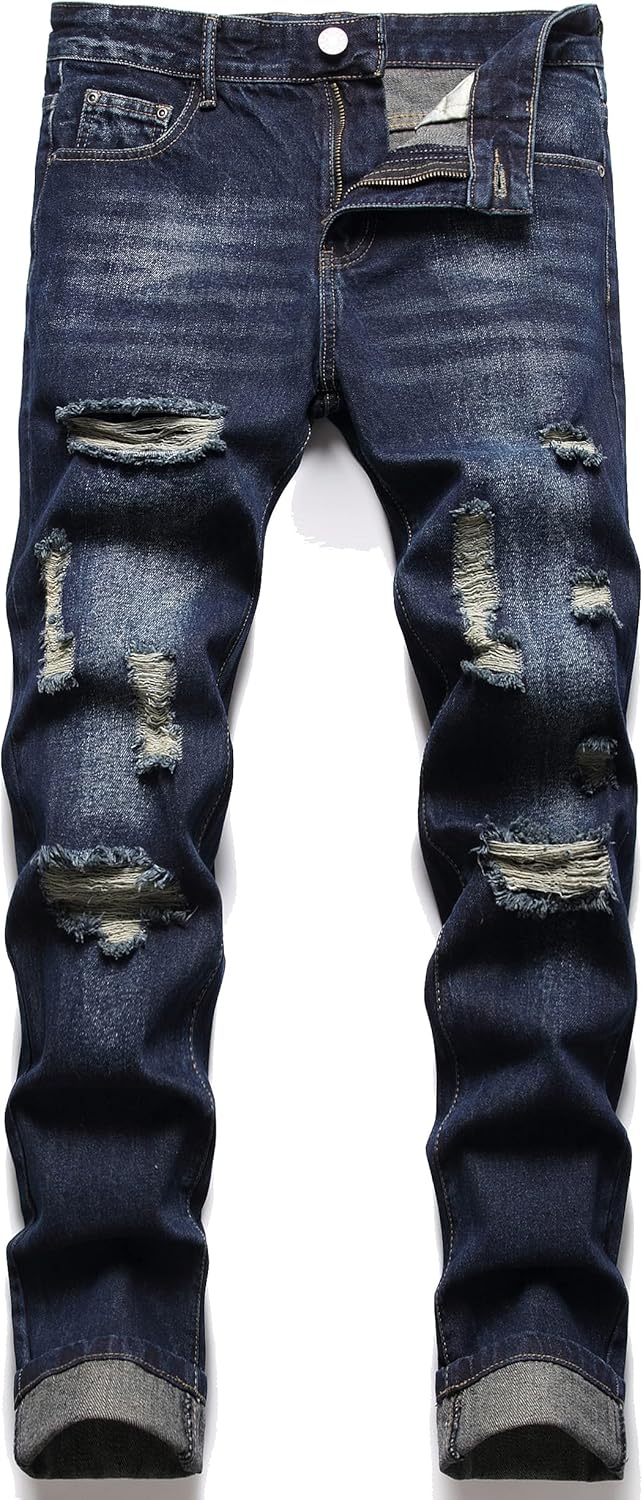 AITITIA Men's Jeans, Special Ripped Regular Fit Jeans, Innovative Blue Jeans for...