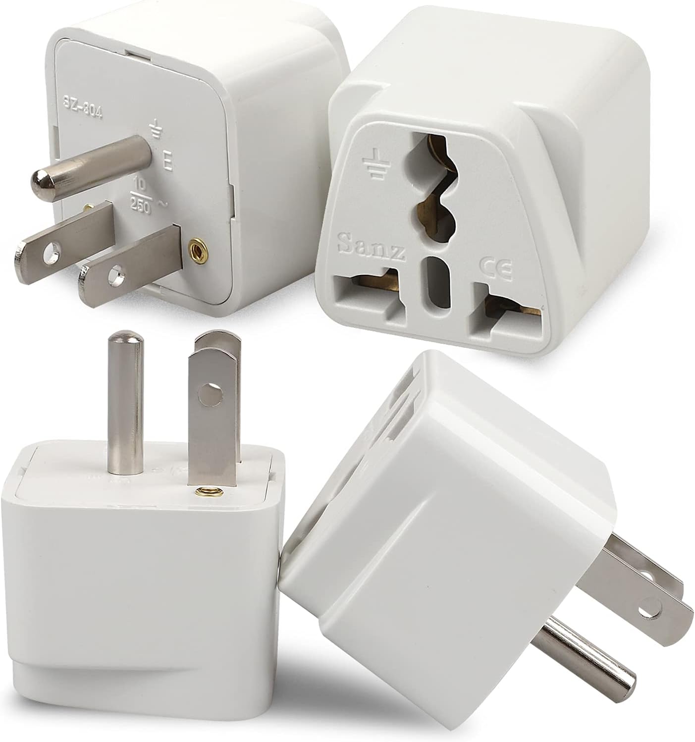 4 Pack Universal Adapter, Europe to US Plug Travel Adapters (White) 4Pack