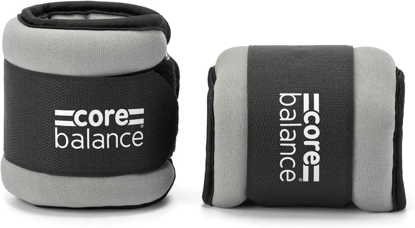 Core Balance Black Ankle and Wrist Weights Adjustable Strap Neoprene Fabric Set...