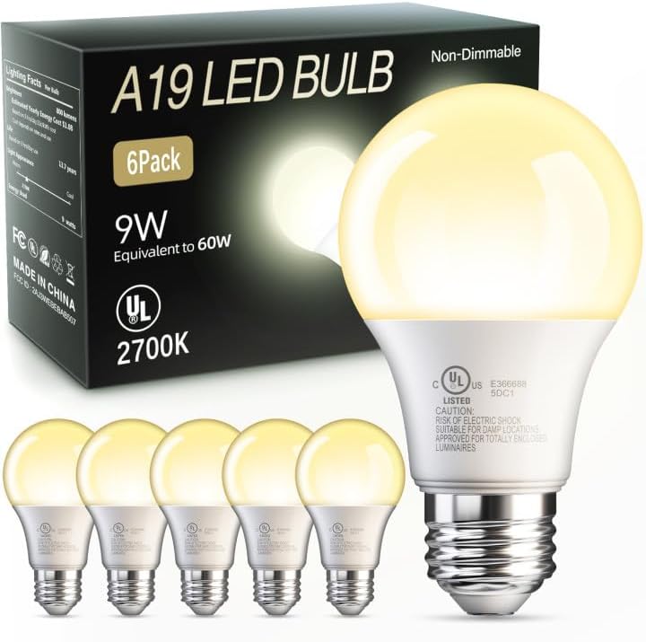 TJOY 6 Pack A19 LED Light Bulbs, 60 Watt Equivalent LED Bulb, Soft Warm White 27...