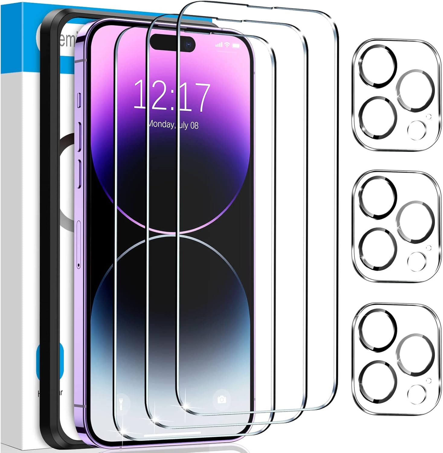 Fotbor for [3+3 Pack] iPhone 14 Pro Max Screen Protector with Camera Lens Protec...