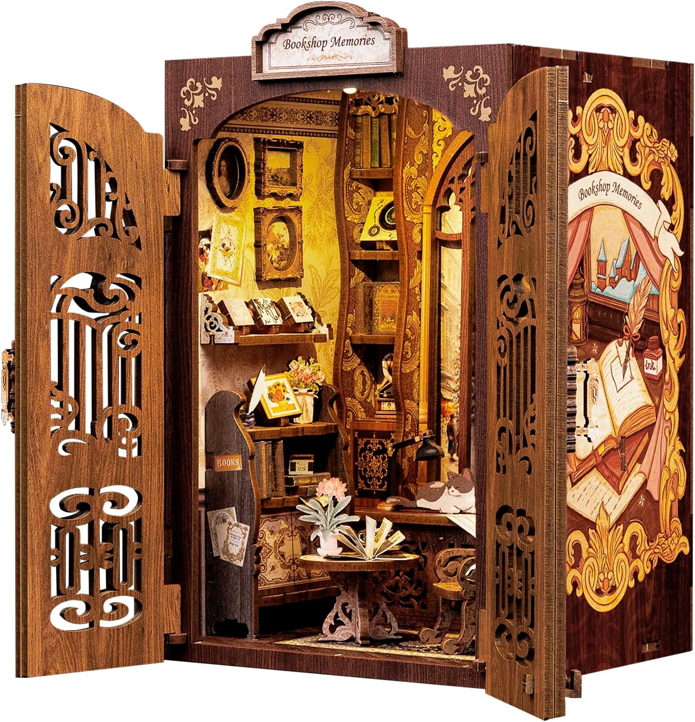 CUTEBEE Book Nook Kit,DIY Miniature Dollhouse Booknook Kit with Dust Cove and Le...