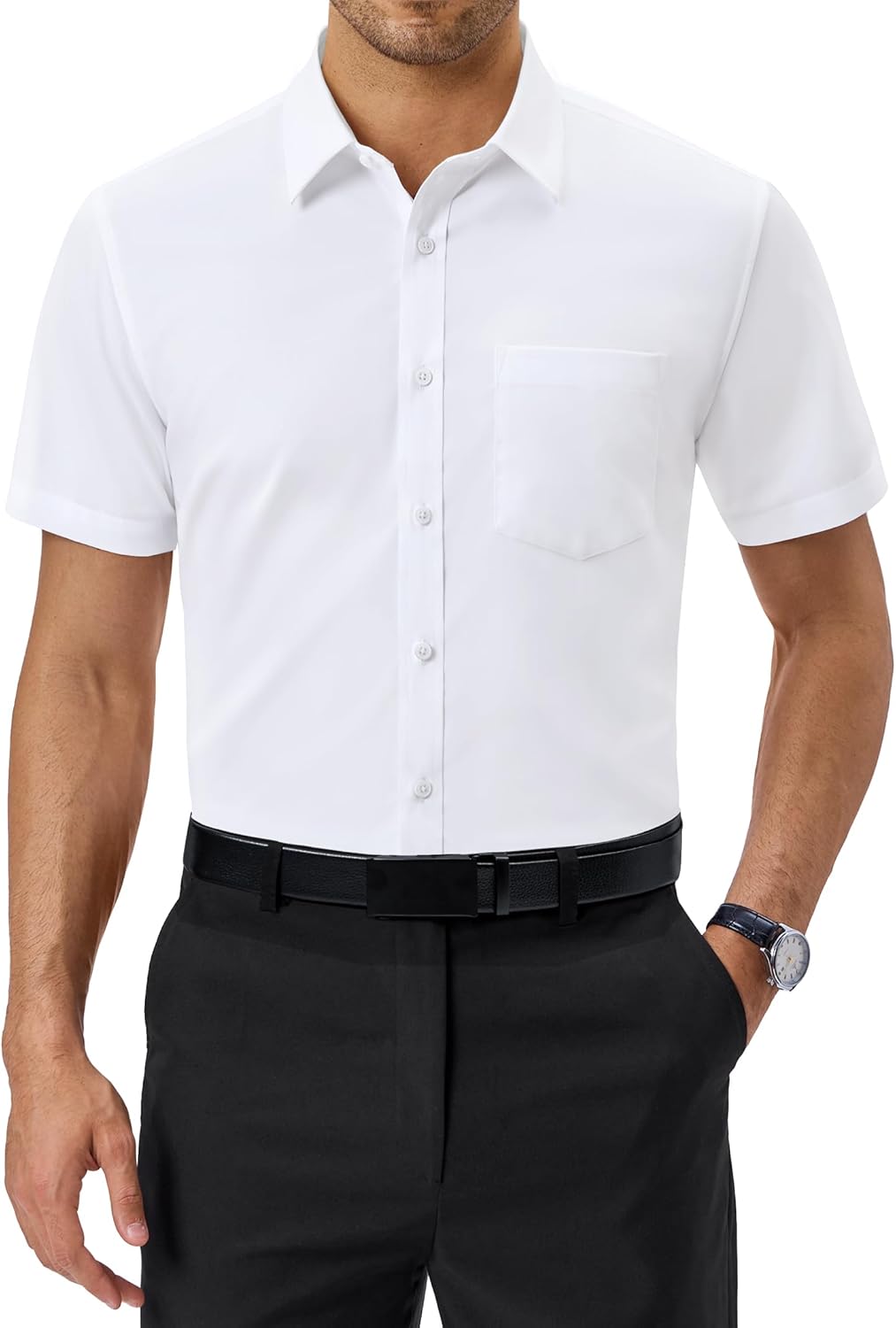 Alimens & Gentle Mens Short Sleeve Dress Shirts Regular Fit Stretch Wrinkle-Resi...