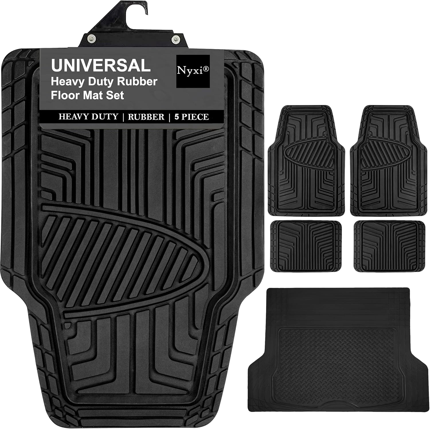 Nyxi 5 Piece Heavy Duty Rubber Car Mat, Special Universal Non-Slip Deep Dish Mat...