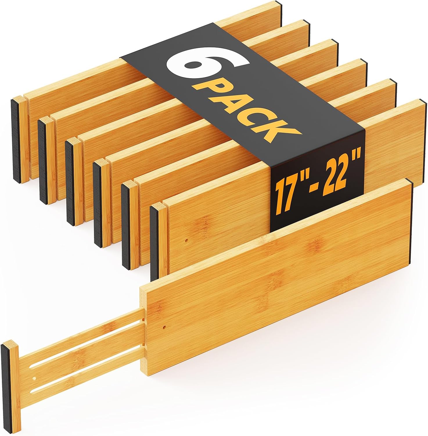 SpaceAid Bamboo Dresser Drawer Dividers 6 Pack, 4.65“ High Adjustable 17“-22” Dr...