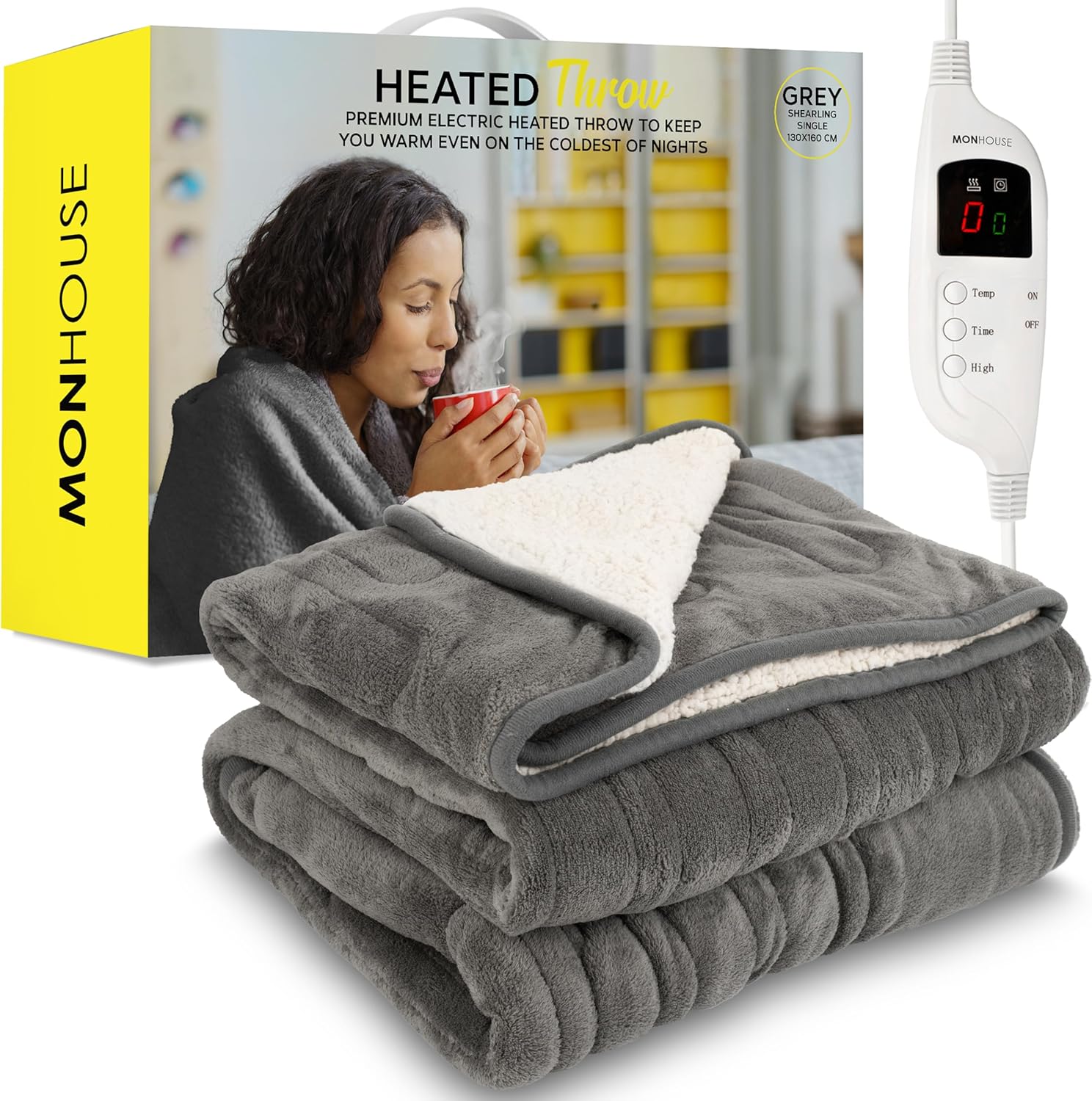 MONHOUSE Heated Throw - Electric Blanket - Digital Controller - Timer up to 9 ho...