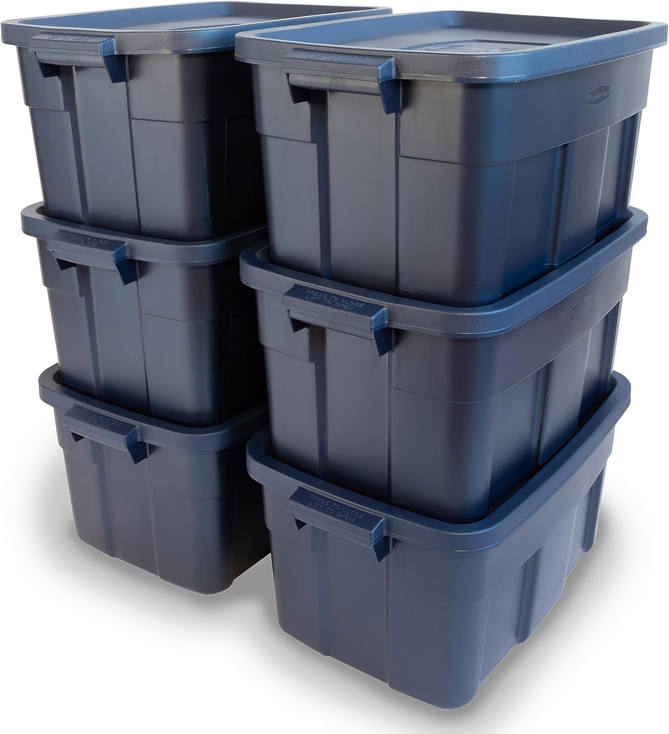 Rubbermaid Roughneck Tote 14 Gal, 6 Pack, Made in USA, Dark Indigo Metallic, Rug...