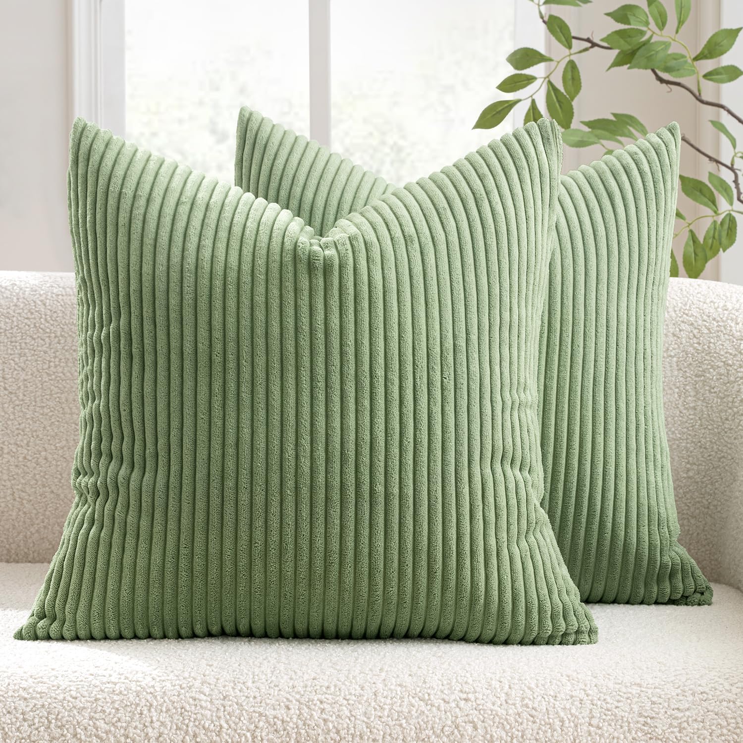 MIULEE Set of 2 Striped Corduroy Square Throw Pillow Case Soft Cushion Covers Sh...
