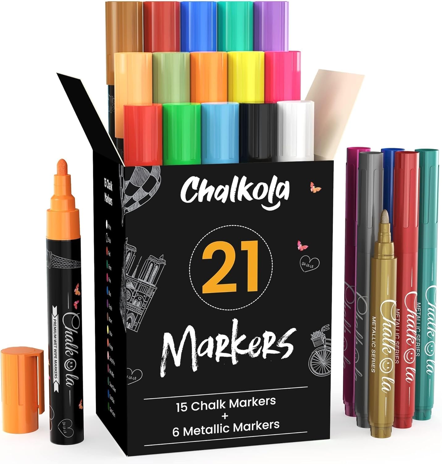 Chalk Pens & Metallic Colours (Pack of 21) Neon Ch...
