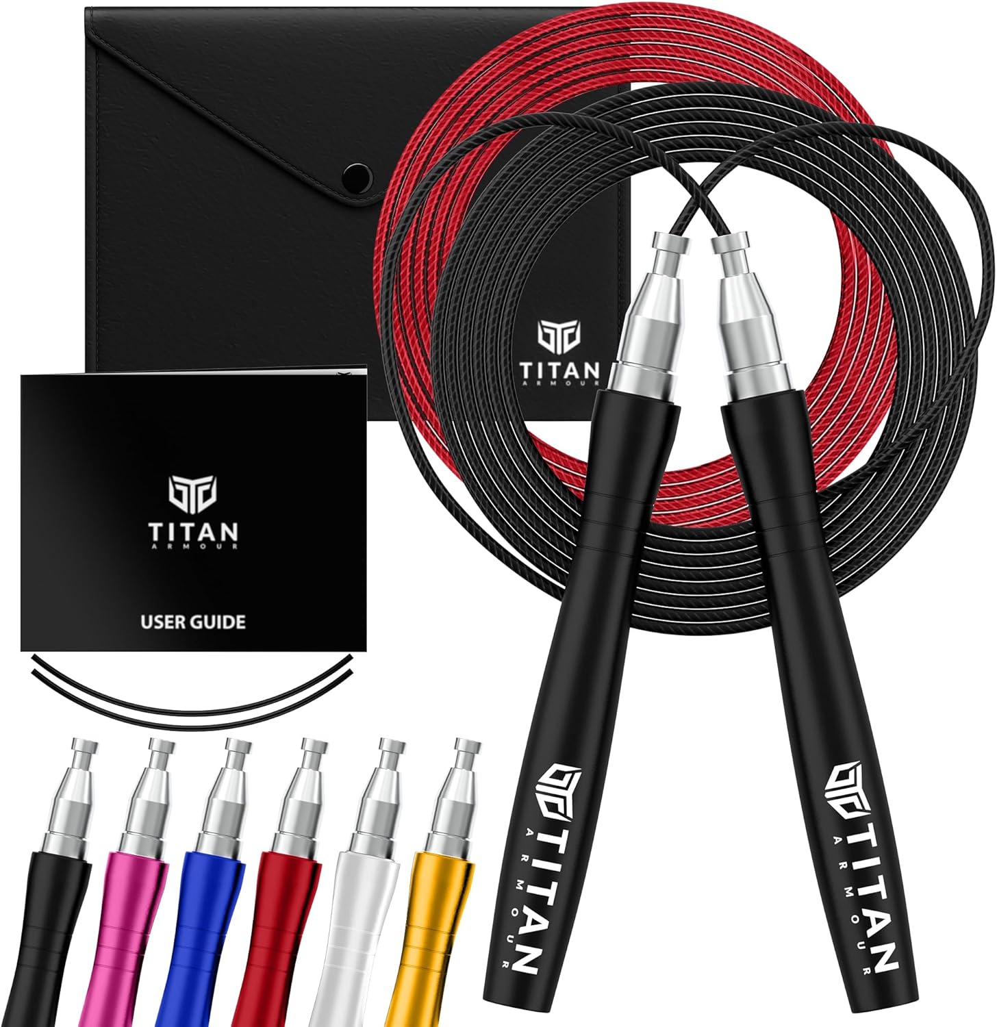 Titan Armour® Premium Self-Locking & Adjustable, Adult Speed Skipping Rope | 2 x...