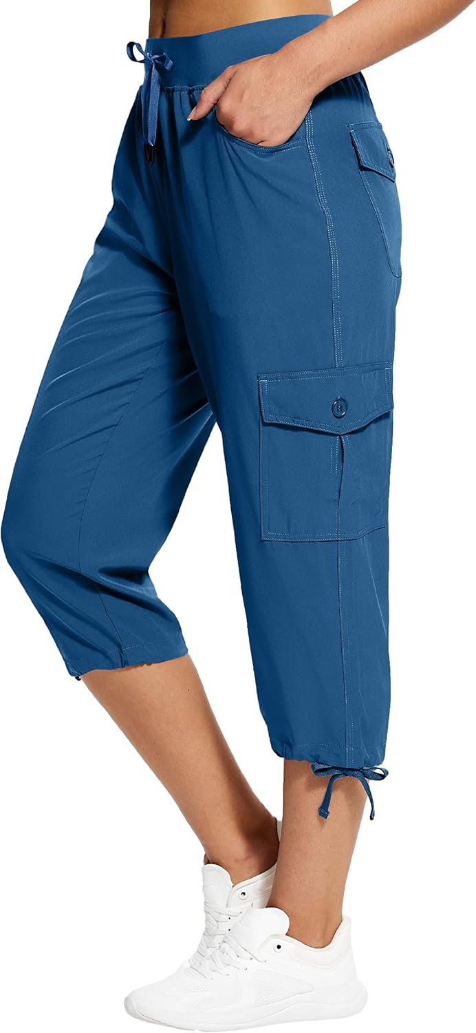 Hiking Capris for Women with Pockets Lightweight Quick Dry Cargo Capri Travel Pa...