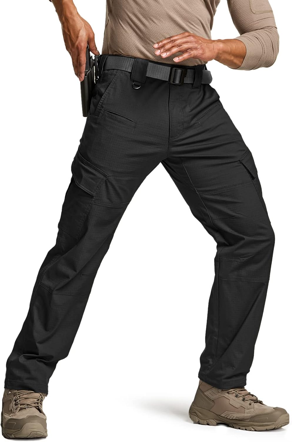 CQR Men's Flex Ripstop Tactical Pants, Water Resistant Stretch Cargo Pants, Ligh...