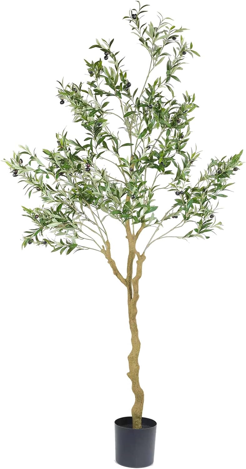 Tall Faux Olive Tree，7ft（84in） Realistic Potted Silk Artificial Indoor with G...