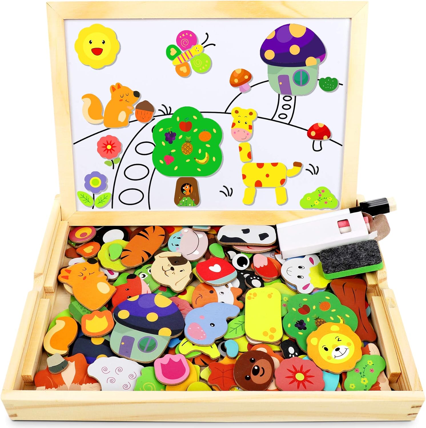 Jojoin Wooden Magnetic Puzzle - 110 PCS Magnetic Puzzle Board, Animal Pattern Ga...