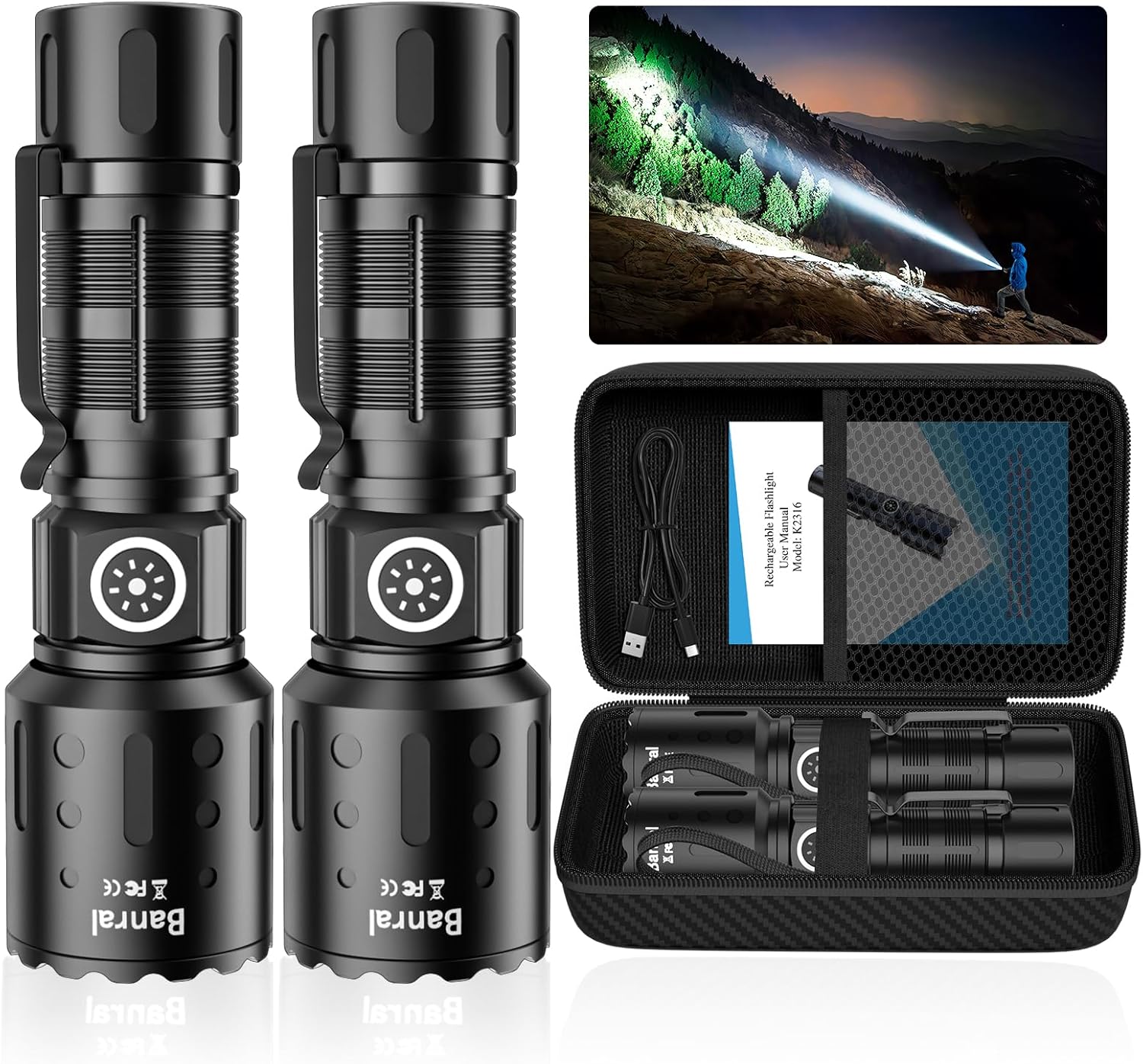 Rechargeable Flashlights 20,000 High Lumens, 1500M Long Throw Super Bright LED S...