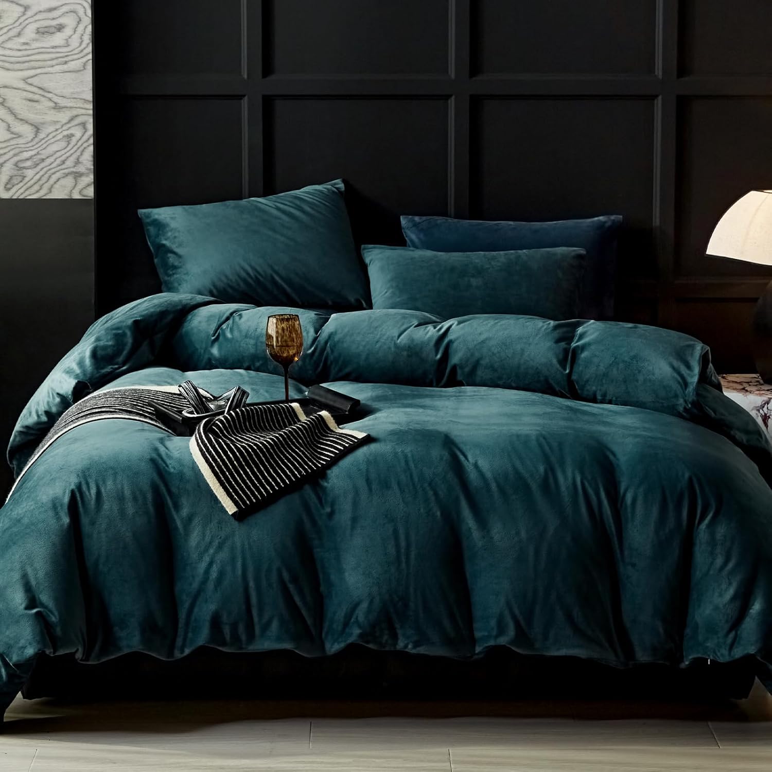 WARMDERN Peacock Blue Velvet Duvet Cover Queen Size Flannel Duvet Cover Bedding...