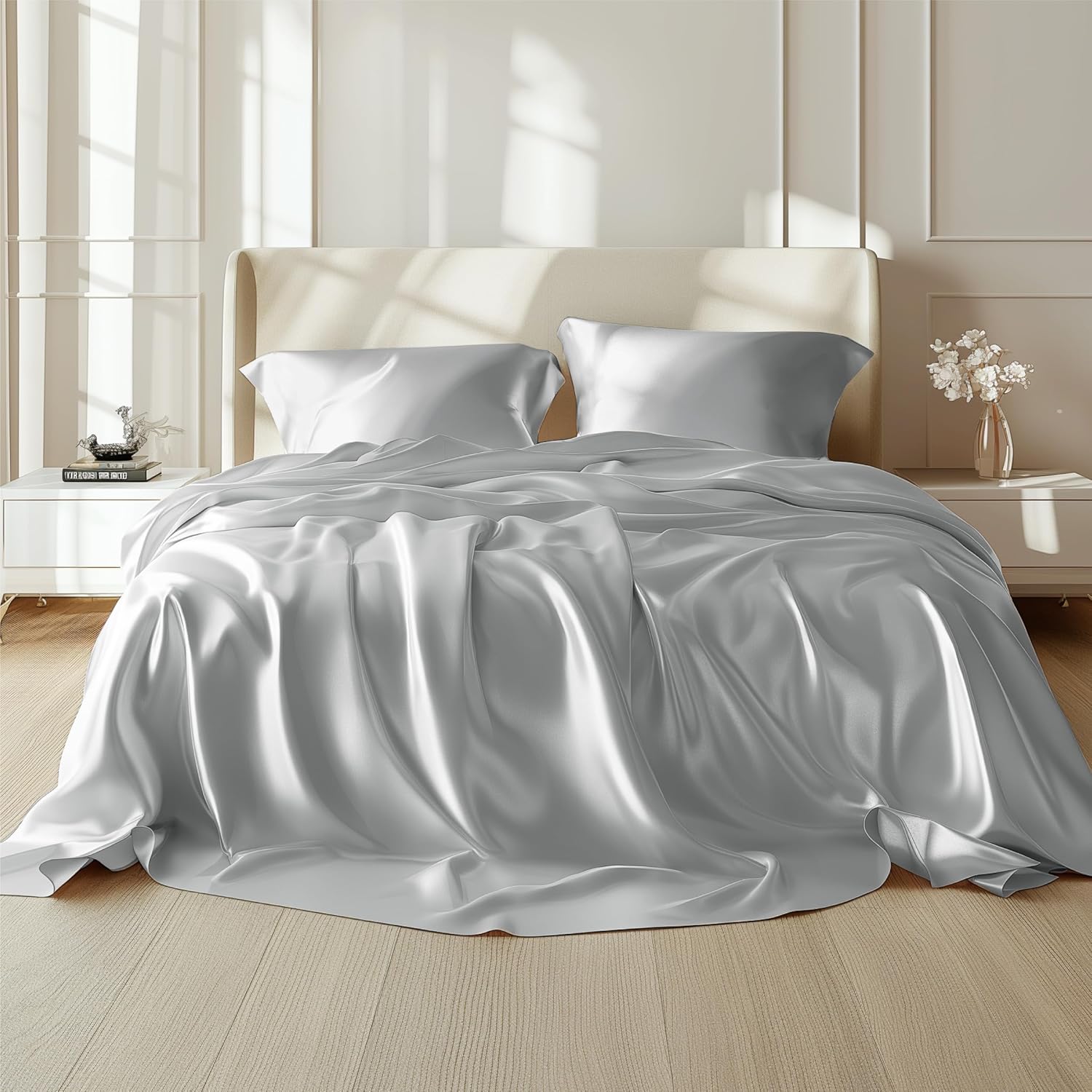 Bedsure Satin Sheets Queen Size - Similar to Silk Sheets, Silky Bedsheet Queen S...