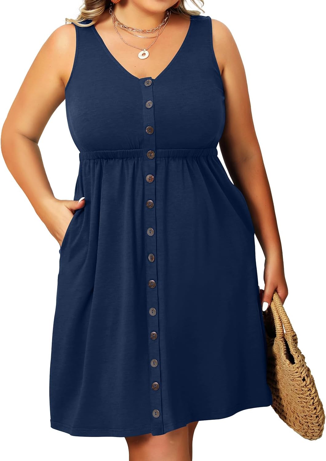 Holipick Women's Plus Size Summer Dresses for Women Casual Dress with Pockets A-...