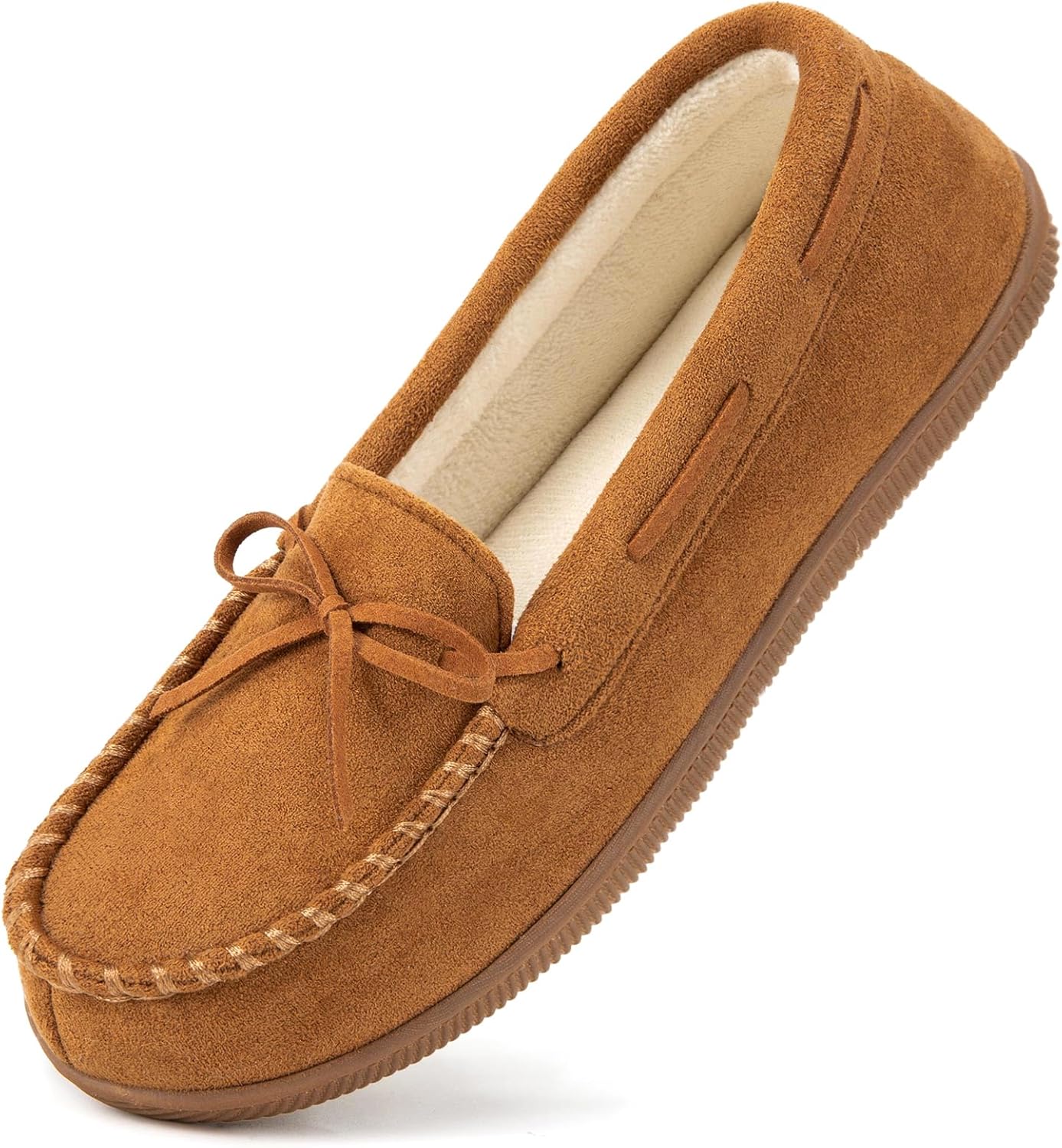 HomeTop Women's Micro Suede Moccasins Slippers with Indoor Outdoor Rubber Sole