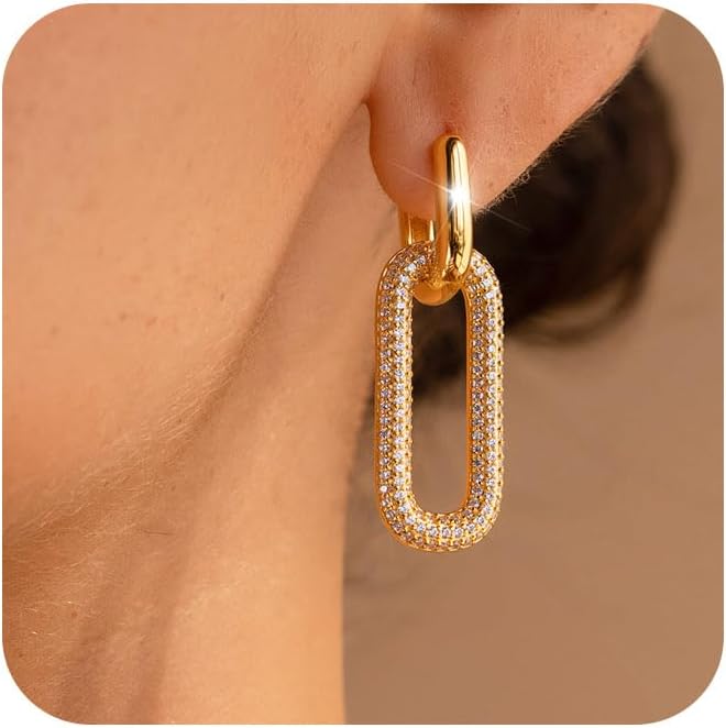 Gold Earrings for Women Trendy, Simple Dainty 14K Gold Plated Paperclip Square C...