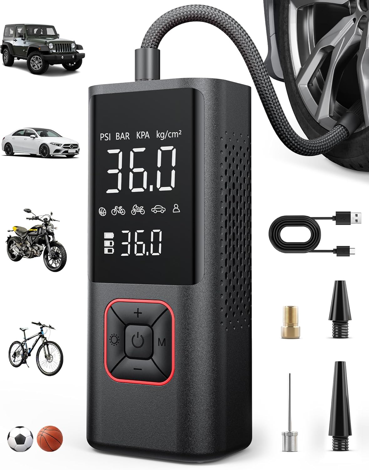 Cordless Tire Inflator Portable Air Compressor - 150PSI Air Pump with Auto Shuto...