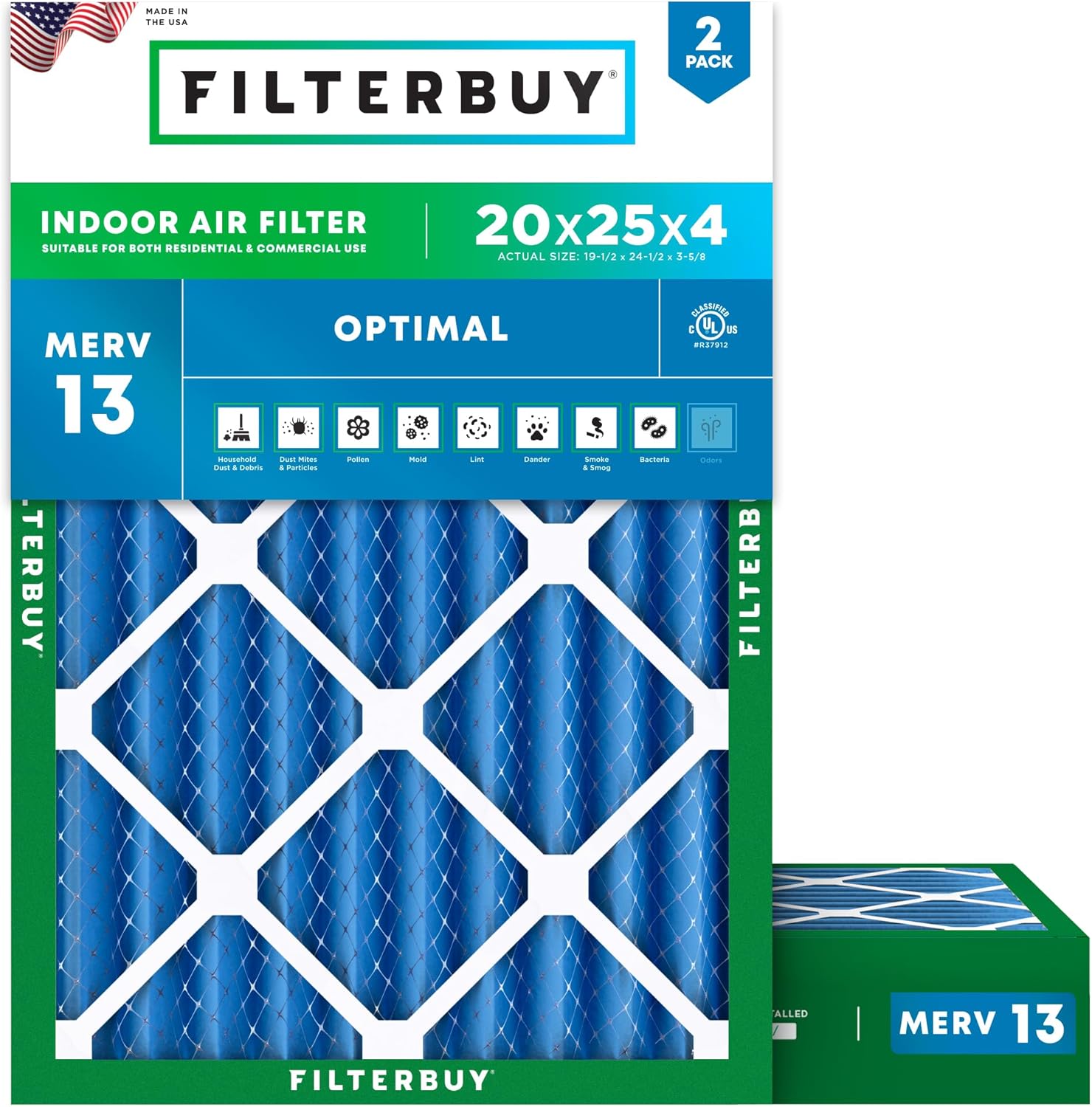 Filterbuy 20x25x4 Air Filter MERV 13 Optimal Defen...