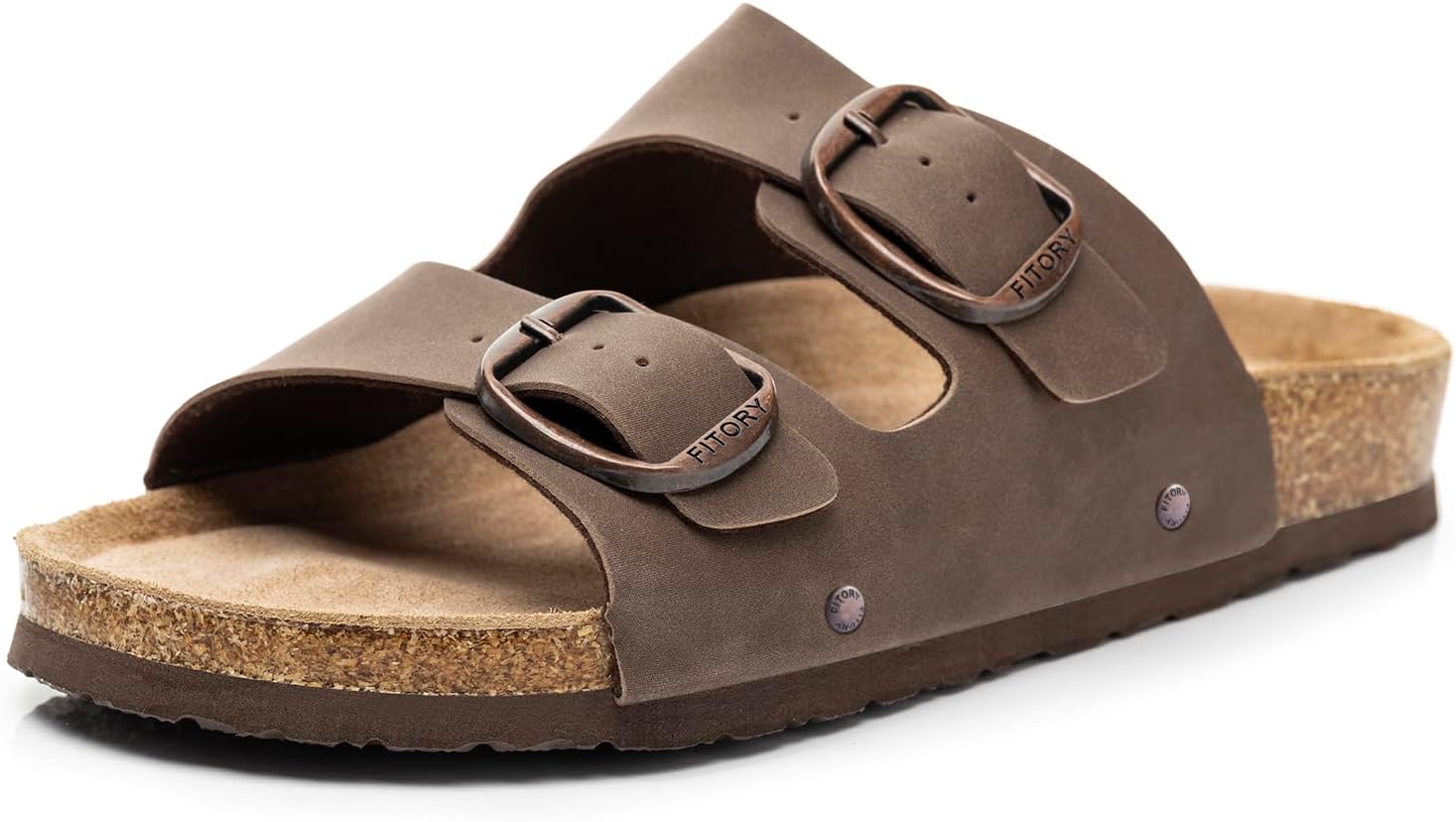 FITORY Womens Flat Sandals with Cork Footbed, Open Toe Slides Adjustable Slip On...