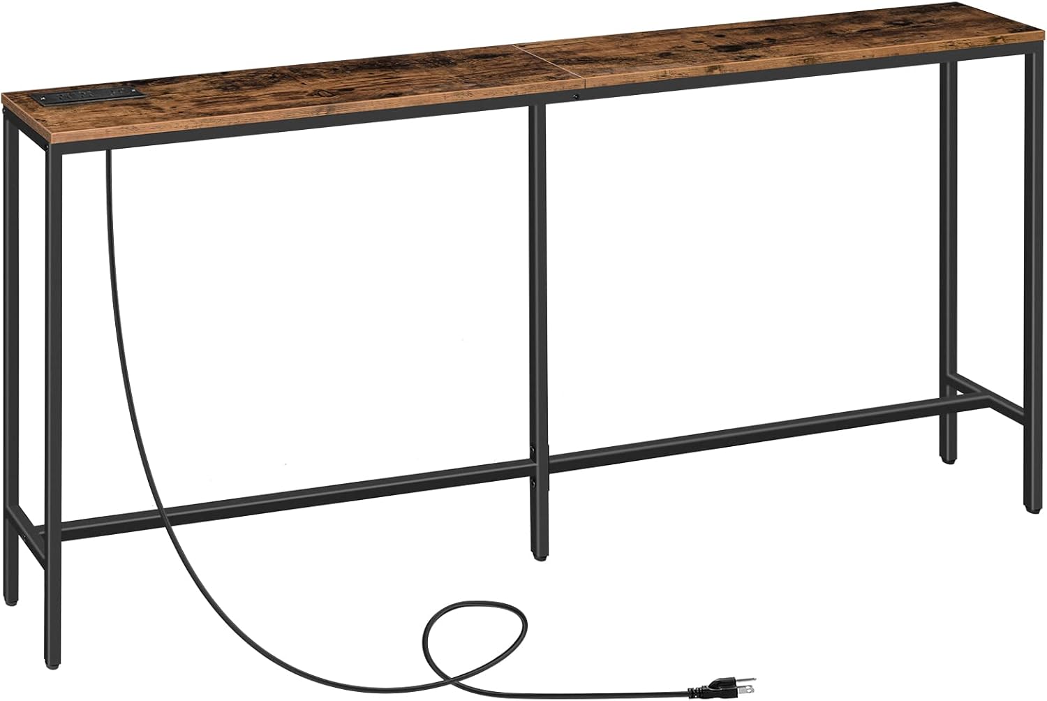 Console Table with Power Outlet, 70.9" Narrow Sofa Table, Industrial Entryway Ta...